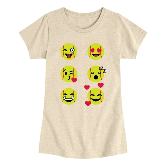 Instant Message - Softball Emojis Girls' Fitted Short Sleeve Graphic T-Shirt