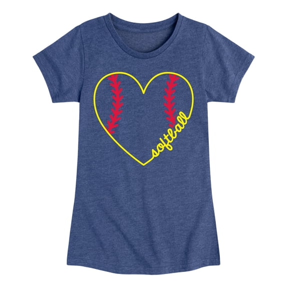 Instant Message - Softball Heart Script - Youth Girls Fitted Short Sleeve T-Shirt