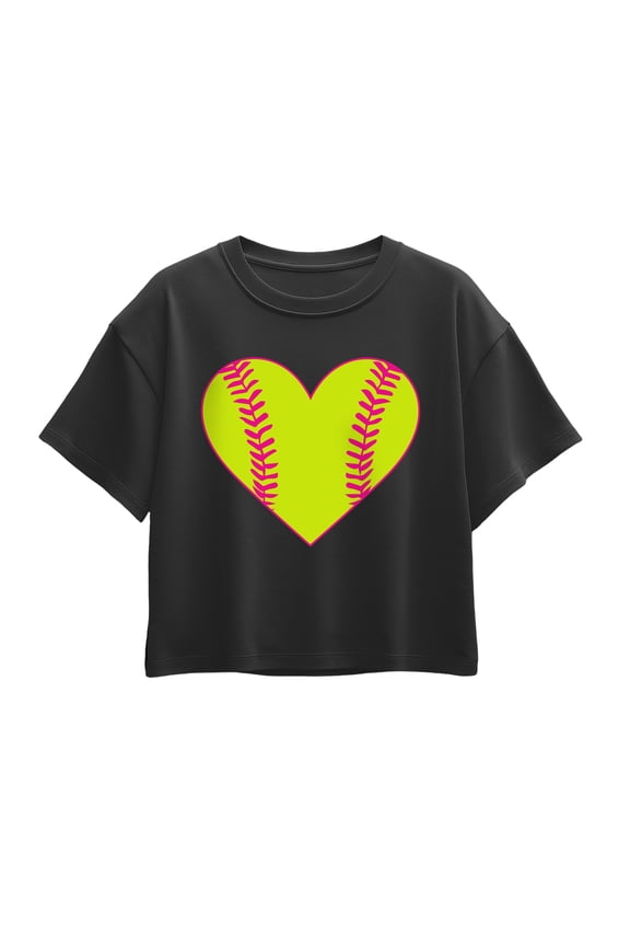 - Softball Heart - Youth Girls Boxy T-Shirt