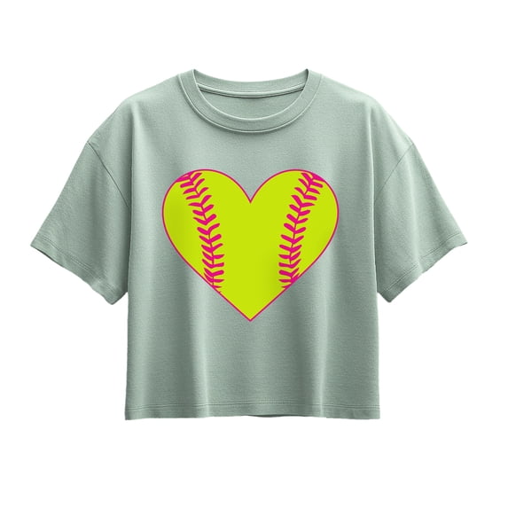 Instant Message - Softball Heart Short Sleeve Boxy Graphic T-Shirt