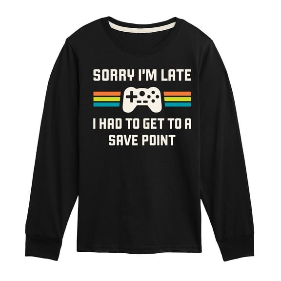 Instant Message - Sorry Im Late Save Point Boys' Long Sleeve Graphic T-Shirt
