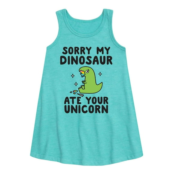 Instant Message - Sorry My Dinosaur Ate Your Unicorn - Toddler And Youth Girl's Girls A-line Dress