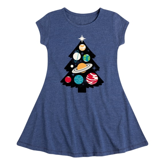 Instant Message - Space Tree Christmas - Toddler & Youth Girls Fit & Flare Dress