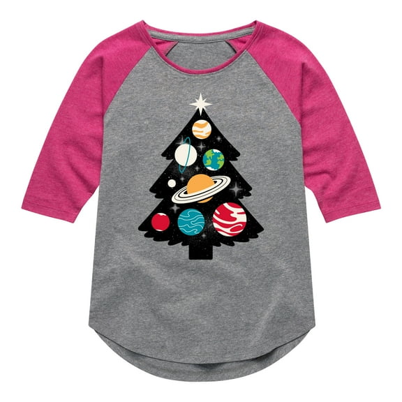Instant Message - Space Tree Christmas - Toddler & Youth Girls Raglan Graphic T-Shirt
