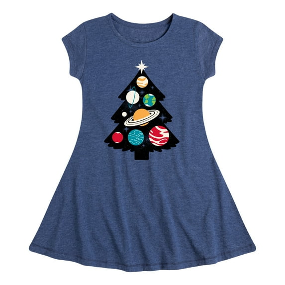 Instant Message - Space Tree Christmas - Toddler & Youth Girls Fit & Flare Dress