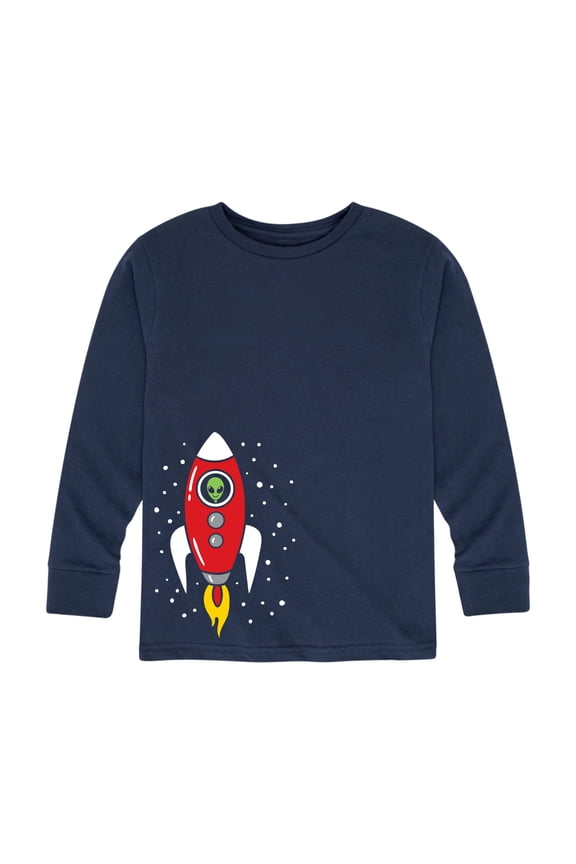 - Spaceship With Cute Alien - Toddler And Youth Long Sleeve Graphic T-Shirt