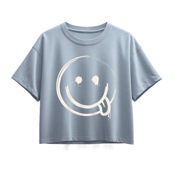 Instant Message - Splatter Face Short Sleeve Boxy Graphic T-Shirt
