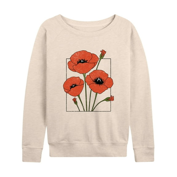 Instant Message - Spring - Framed Poppy Flowers - Women's Lightweight French Terry Long Sleeve Shirt