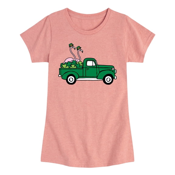 Instant Message - St. Paddy's Flamingo Truck - Youth Girls Fitted Short Sleeve T-Shirt