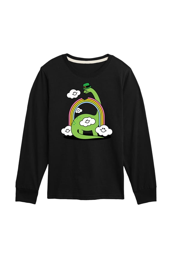 - St. Patrick's Day - Dinosaur Eatting a Rainbow with a St. Patrick's Day Hat - Toddler And Youth Long Sleeve Graphic T-Shirt