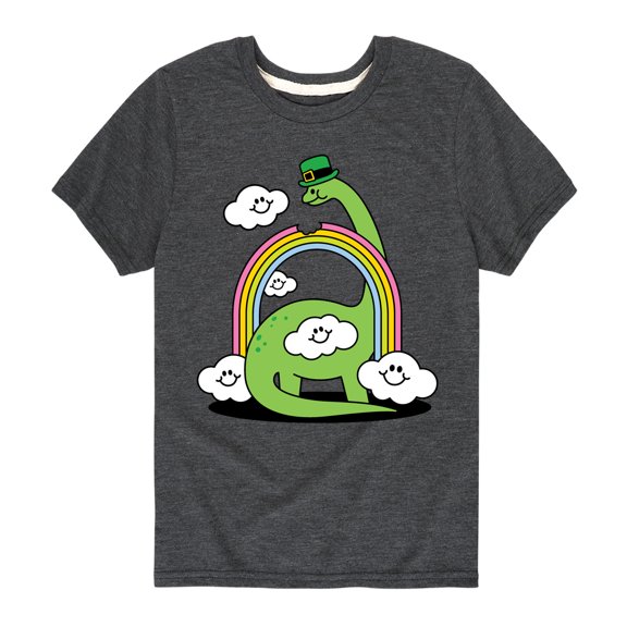 Instant Message - St. Patrick's Day - Dinosaur Eatting a Rainbow with a St. Patrick's Day Hat - Toddler And Youth Short Sleeve Graphic T-Shirt