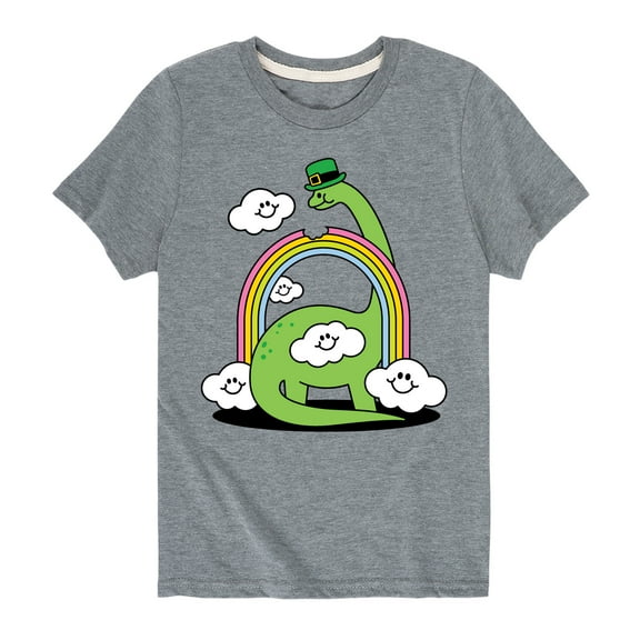Instant Message - St. Patrick's Day - Dinosaur Eatting a Rainbow with a St. Patrick's Day Hat - Toddler And Youth Short Sleeve Graphic T-Shirt