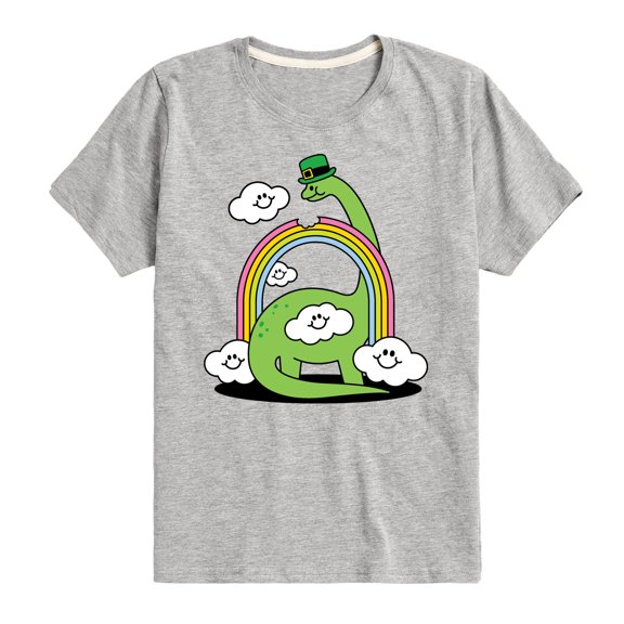 Instant Message - St. Patrick's Day - Dinosaur Eatting a Rainbow with a St. Patrick's Day Hat - Toddler And Youth Short Sleeve Graphic T-Shirt