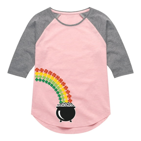 Instant Message - St. Patrick's Day - Follow the Clover Rainbow to a Pot of Gold - Toddler And Youth Girls Raglan Graphic T-Shirt