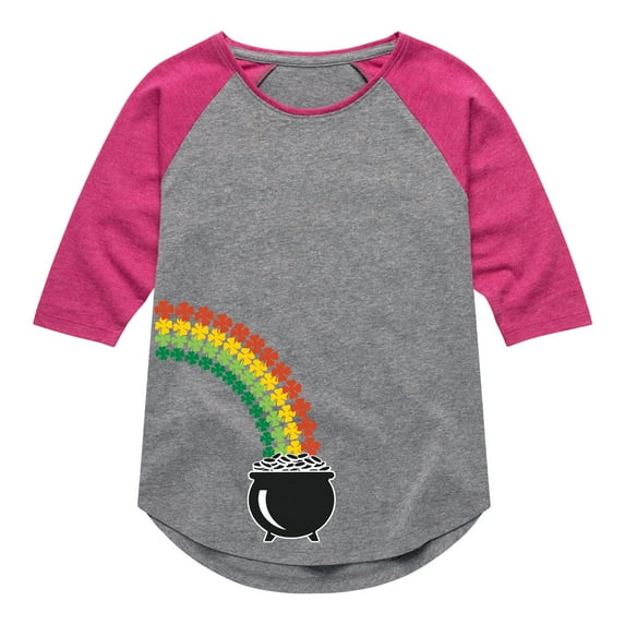 Instant Message - St. Patrick's Day - Follow the Clover Rainbow to a Pot of Gold - Toddler And Youth Girls Raglan Graphic T-Shirt