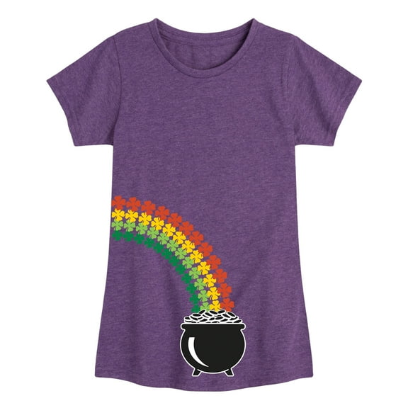 Instant Message - St. Patrick's Day - Follow the Clover Rainbow to a Pot of Gold - Toddler And Youth Girls Short Sleeve Graphic T-Shirt