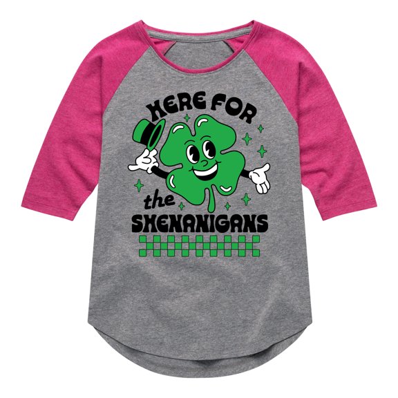 Instant Message - St. Patrick's Day Here For The Shenanigans  - Toddler & Youth Girls Raglan Graphic T-Shirt