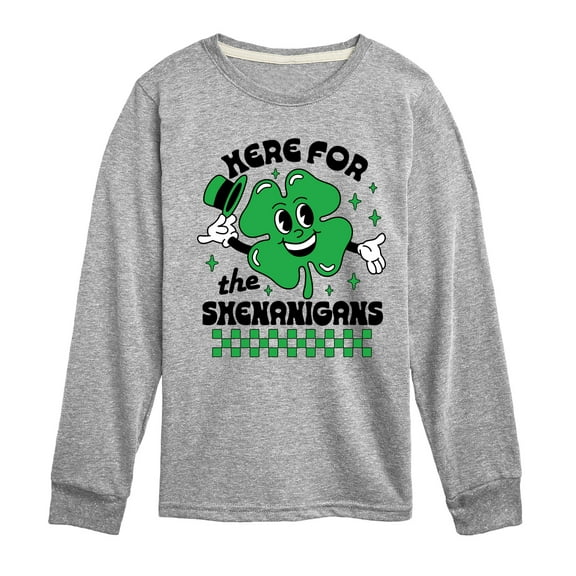 Instant Message - St. Patrick's Day Here For The Shenanigans - Toddler & Youth Long Sleeve Graphic T-Shirt
