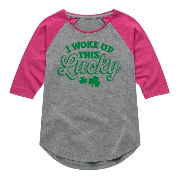 Instant Message - St. Patrick's Day - I Woke Up This Lucky - Toddler And Youth Girls Raglan Graphic T-Shirt