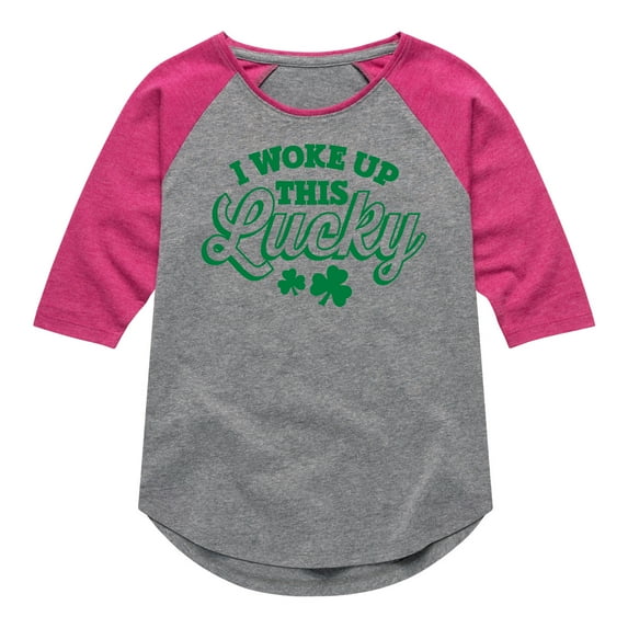 Instant Message - St. Patrick's Day - I Woke Up This Lucky - Toddler And Youth Girls Raglan Graphic T-Shirt
