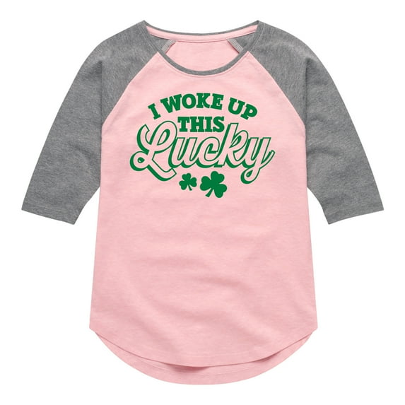 Instant Message - St. Patrick's Day - I Woke Up This Lucky - Toddler And Youth Girls Raglan Graphic T-Shirt