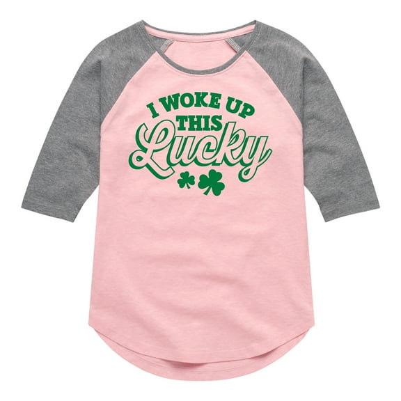 Instant Message - St. Patrick's Day - I Woke Up This Lucky - Toddler And Youth Girls Raglan Graphic T-Shirt