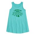 thumbnail image 1 of Instant Message - St. Patrick's Day - I Woke Up This Lucky - Toddler and Youth Girls A-line Dress, 1 of 4