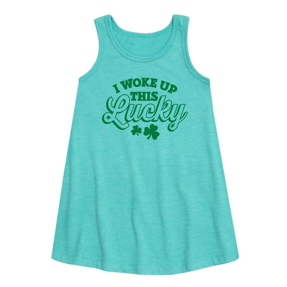Instant Message - St. Patrick's Day - I Woke Up This Lucky - Toddler and Youth Girls A-line Dress