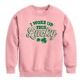 thumbnail image 1 of Instant Message - St. Patrick's Day - I Woke Up this Lucky - Toddler And Youth Crewneck Fleece Sweatshirt, 1 of 4
