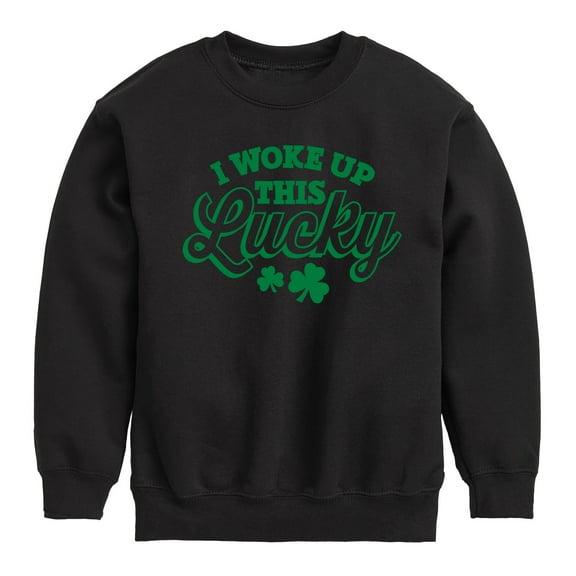 Instant Message - St. Patrick's Day - I Woke Up this Lucky - Toddler And Youth Crewneck Fleece Sweatshirt