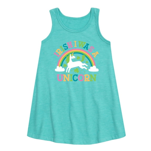Instant Message - St. Patrick's Day - Irish I Was A Unicorn - Rainbow - Toddler and Youth Girls A-line Dress
