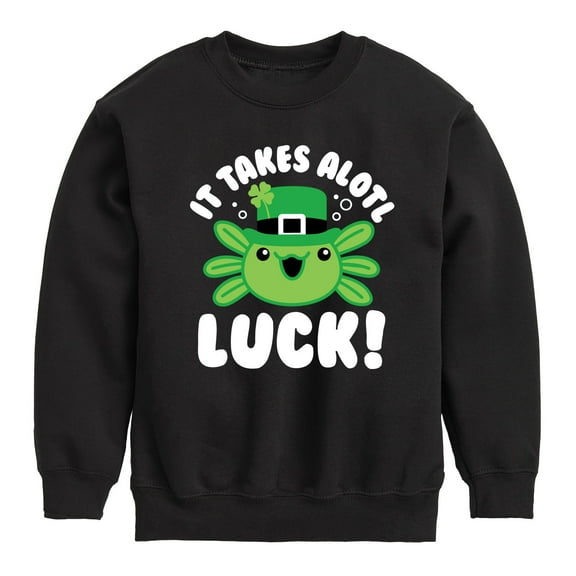 Instant Message - St. Patrick's Day - It Takes Alotl Luck - Axolotl - Toddler And Youth Crewneck Fleece Sweatshirt
