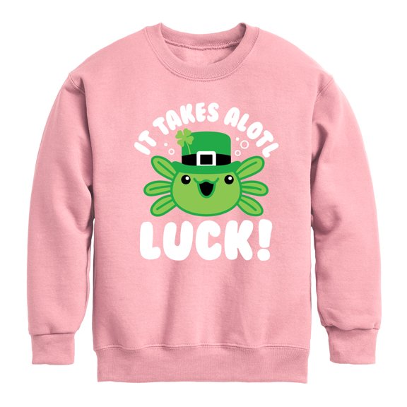 Instant Message - St. Patrick's Day - It Takes Alotl Luck - Axolotl - Toddler And Youth Crewneck Fleece Sweatshirt