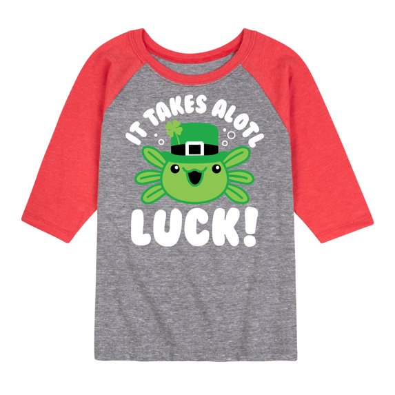 Instant Message - St. Patrick's Day - It Takes Alotl Luck - Axolotl - Toddler And Youth Raglan Graphic T-Shirt