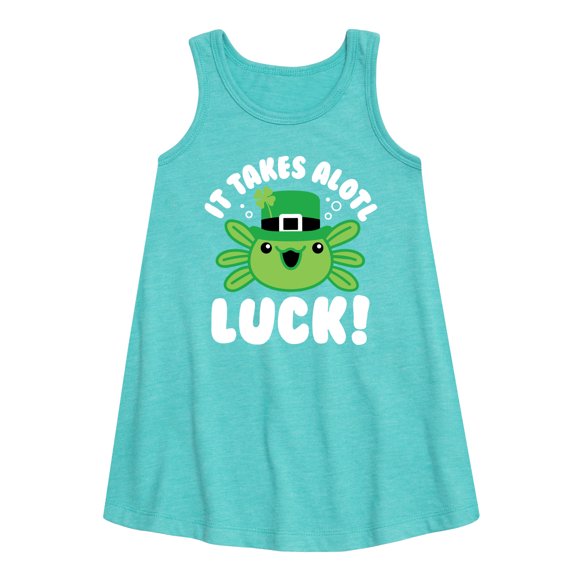 Instant Message - St. Patrick's Day - It Takes Alotl Luck - Axolotl - Toddler and Youth Girls A-line Dress