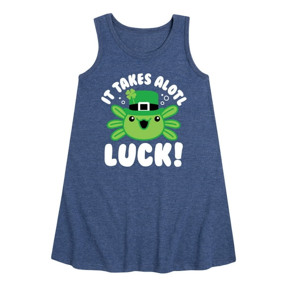 Instant Message - St. Patrick's Day - It Takes Alotl Luck - Axolotl - Toddler and Youth Girls A-line Dress