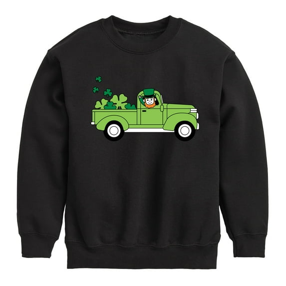 Instant Message - St. Patrick's Day - Leprechaun Truck - Delivering Luck - Toddler And Youth Crewneck Fleece Sweatshirt