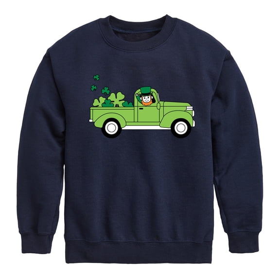 Instant Message - St. Patrick's Day - Leprechaun Truck - Delivering Luck - Toddler And Youth Crewneck Fleece Sweatshirt