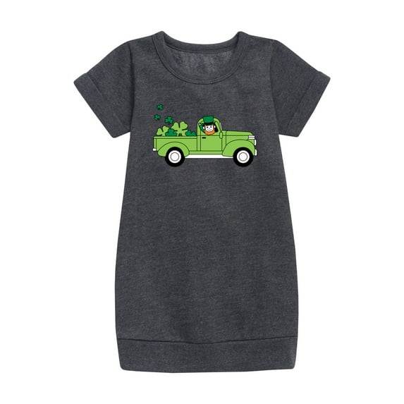 Instant Message - St. Patrick's Day - Leprechaun Truck Delivering Shamrocks - Toddler And Youth Girls Fleece Dress