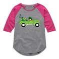 thumbnail image 1 of Instant Message - St. Patrick's Day - Leprechaun Truck Delivering Shamrocks - Toddler And Youth Girls Raglan Graphic T-Shirt, 1 of 4