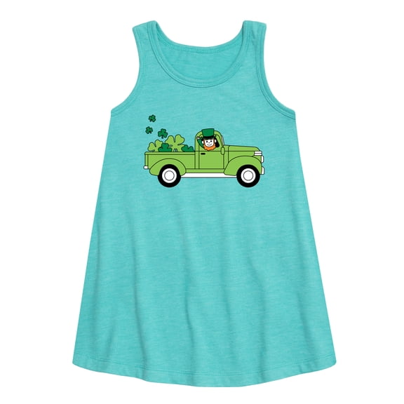 Instant Message - St. Patrick's Day - Leprechaun Truck Delivering Shamrocks - Toddler and Youth Girls A-line Dress