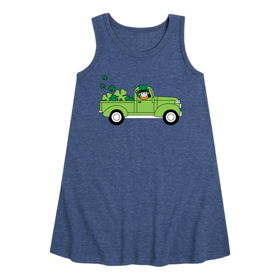 Instant Message - St. Patrick's Day - Leprechaun Truck Delivering Shamrocks - Toddler and Youth Girls A-line Dress