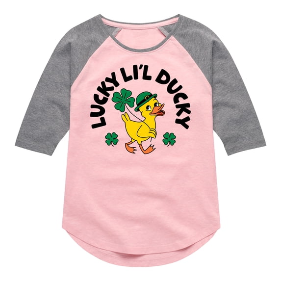 Instant Message - St. Patrick's Day Lucky Lil Ducky - Toddler & Youth Girls Raglan Graphic T-Shirt