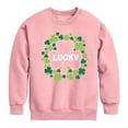 thumbnail image 1 of Instant Message - St. Patrick's Day - Lucky - Shamrocks Filled - Toddler And Youth Crewneck Fleece Sweatshirt, 1 of 4