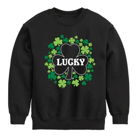 Instant Message - St. Patrick's Day - Lucky - Shamrocks Filled - Toddler And Youth Crewneck Fleece Sweatshirt