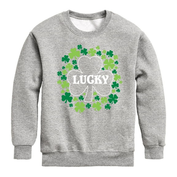 Instant Message - St. Patrick's Day - Lucky - Shamrocks Filled - Toddler And Youth Crewneck Fleece Sweatshirt