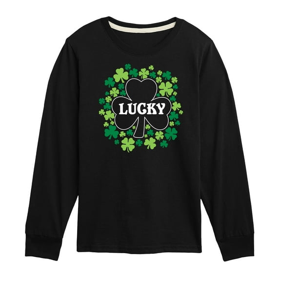 Instant Message - St. Patrick's Day - Lucky - Shamrocks Filled - Toddler And Youth Long Sleeve Graphic T-Shirt