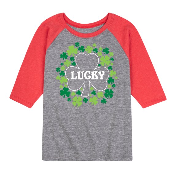 Instant Message - St. Patrick's Day - Lucky - Shamrocks Filled - Toddler And Youth Raglan Graphic T-Shirt