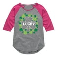 thumbnail image 1 of Instant Message - St. Patrick's Day - Lucky - Shamrocks - Toddler And Youth Girls Raglan Graphic T-Shirt, 1 of 4
