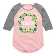 thumbnail image 1 of Instant Message - St. Patrick's Day - Lucky - Shamrocks - Toddler And Youth Girls Raglan Graphic T-Shirt, 1 of 4